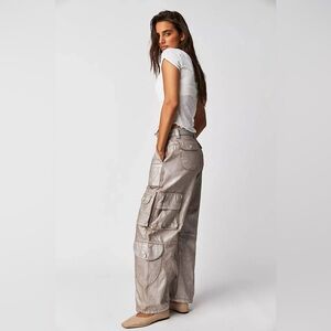 NWOT FREE PEOPLE We The Free Lap Of Luxury Metallic Cargo Pants In Foxy $228MSRP